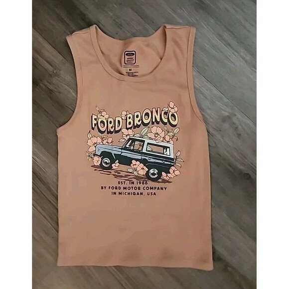 Ford Bronco Tank Womens Medium Brown Ribbed Cropped - Picture 4 of 5